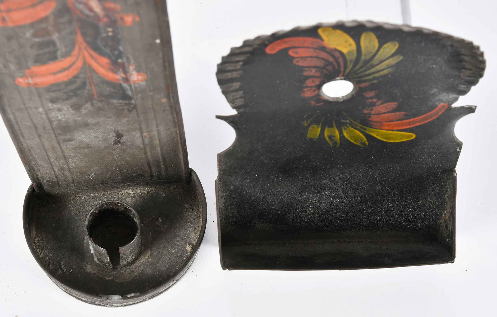 Seven Paint Decorated Black Toleware Objects - 5