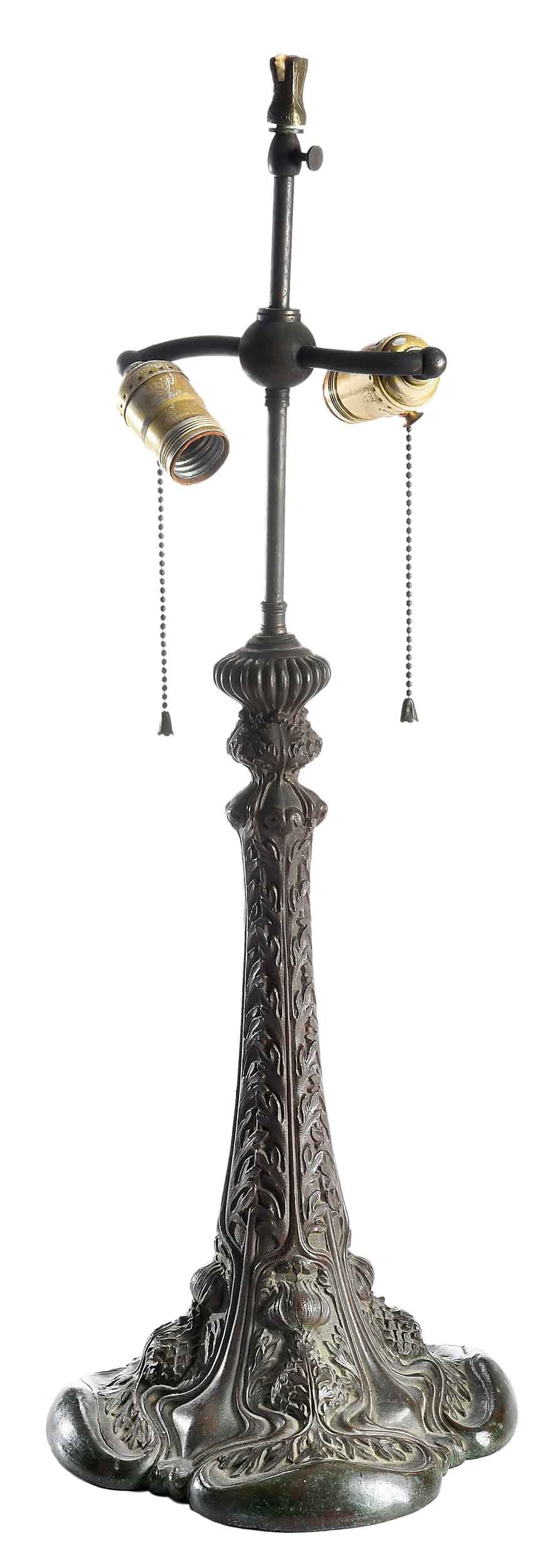 Duffner & Kimberly Bronze Art Nouveau Thistle Lamp Base: 20th century, unmarked, 25-1/4 x 8 x 8 in.Provenance: Irving Spanierman, Hendersonville, North Carolina and Sarasota, Florida