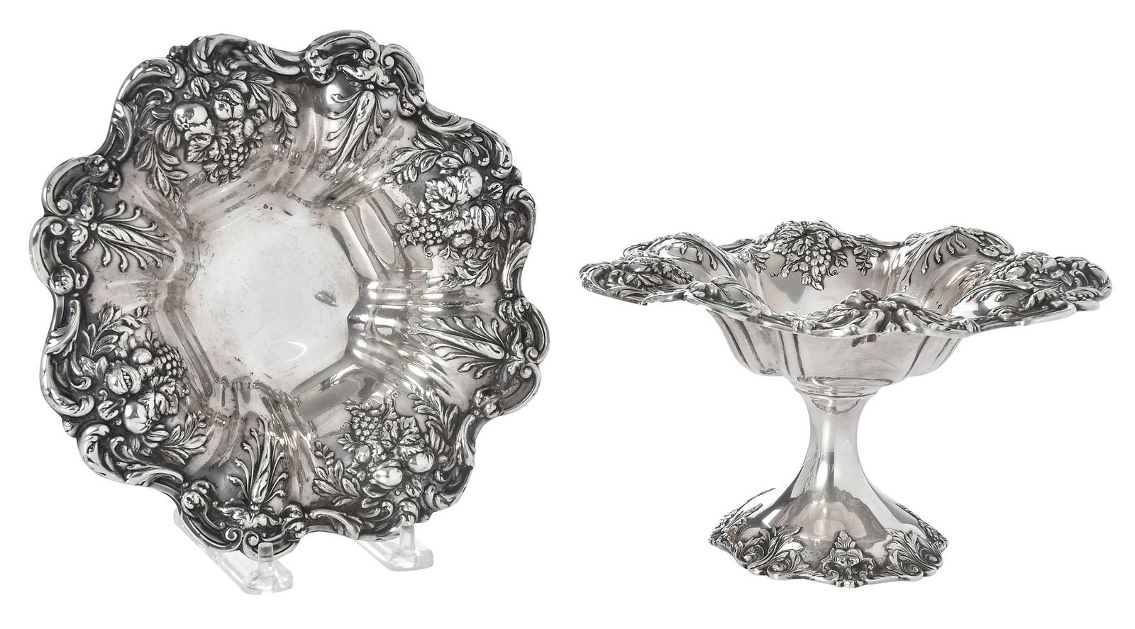 Reed & Barton Francis I Bowl and Compote: American, mid 20th century, both Francis I pattern, both with marks for Reed & Barton, 23.02 oz. T., compote, 4-1/2 x 8 in. and bowl with inscription on base, 8 in.Provenance: Private Collection