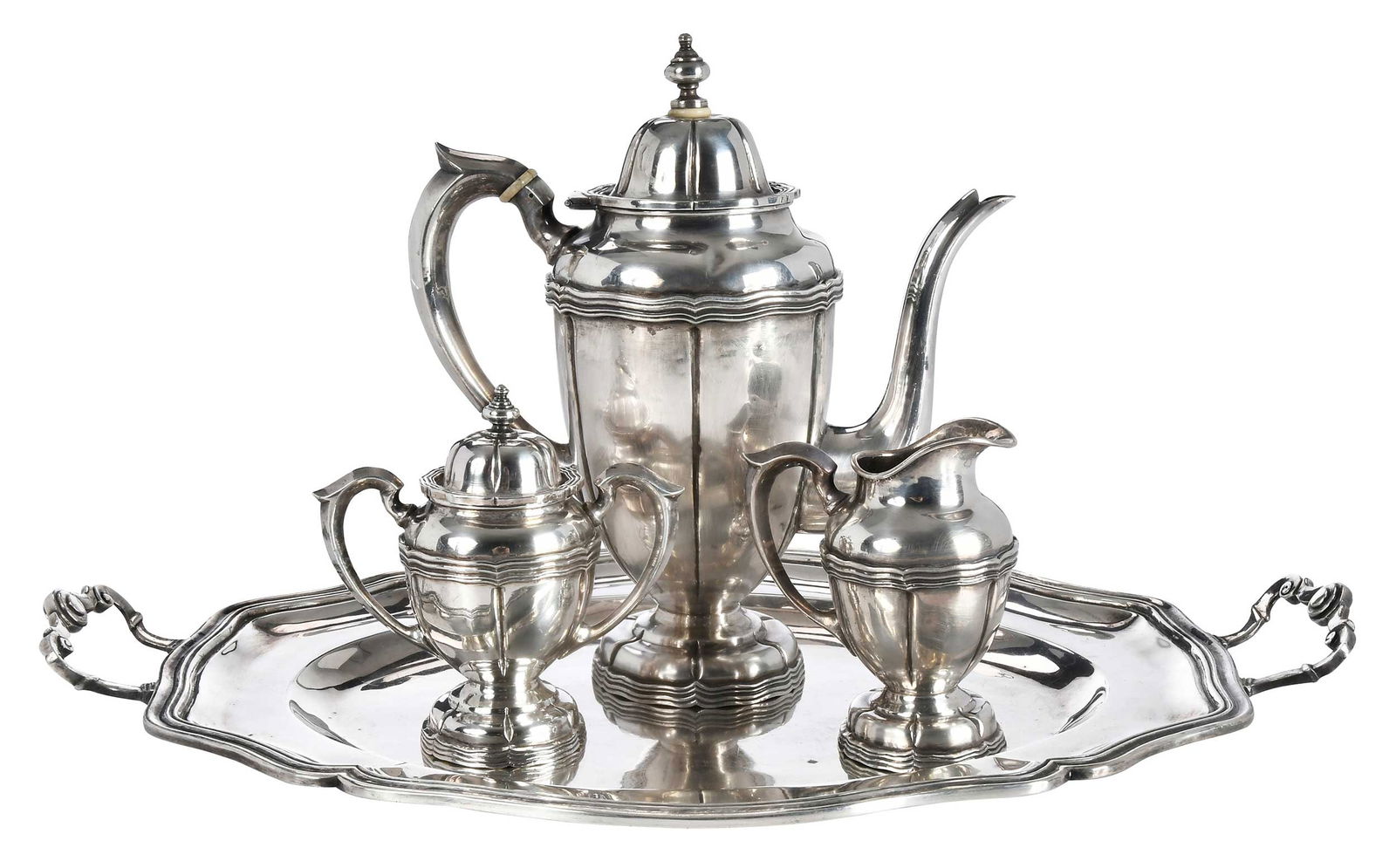 Three Pieces Mexican Silver Coffee Service with Tray (1 of 6)