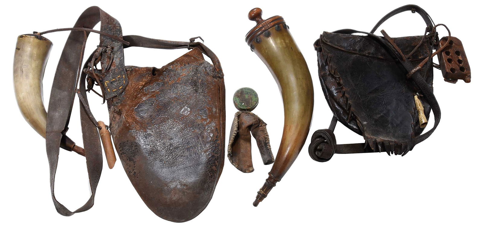 Two North Carolina Attributed Powder Horns with Accoutrements (1 of 4)