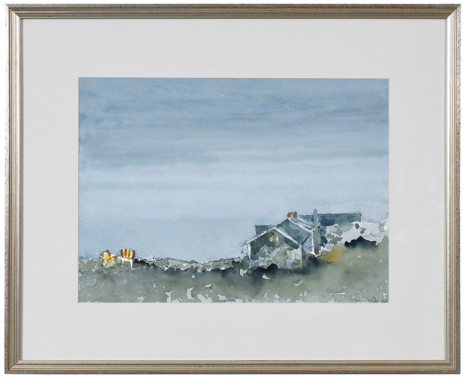 Lamar Dodd: (American/Georgia, 1903-1996)Morning Fog: Monhegan, no. 135, 1992, signed and dated lower left " '92 Lamar Dodd", watercolor on paper, sight 12-3/4 x 18 in.; modern gilt wood frame, 21-1/4 x 26-1/4 x