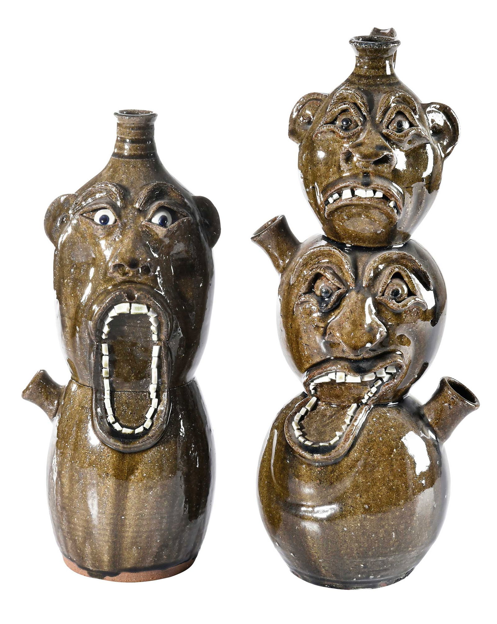 Two Jeff Young North Carolina Stoneware Totem and Monkey Jugs (1 of 10)