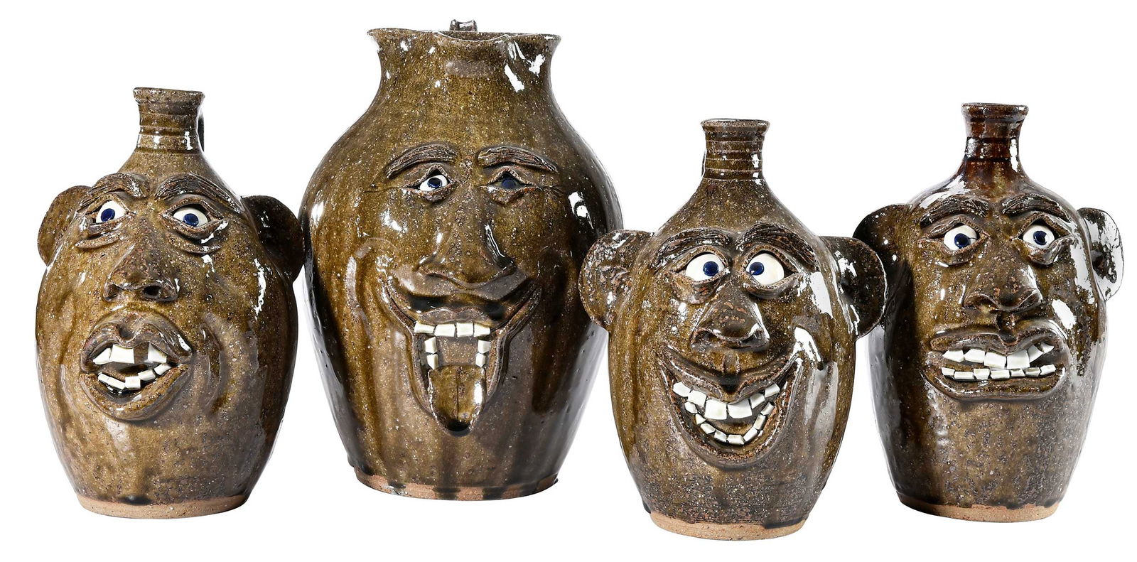 Four Jeff Young North Carolina Stoneware Face Vessels (1 of 11)