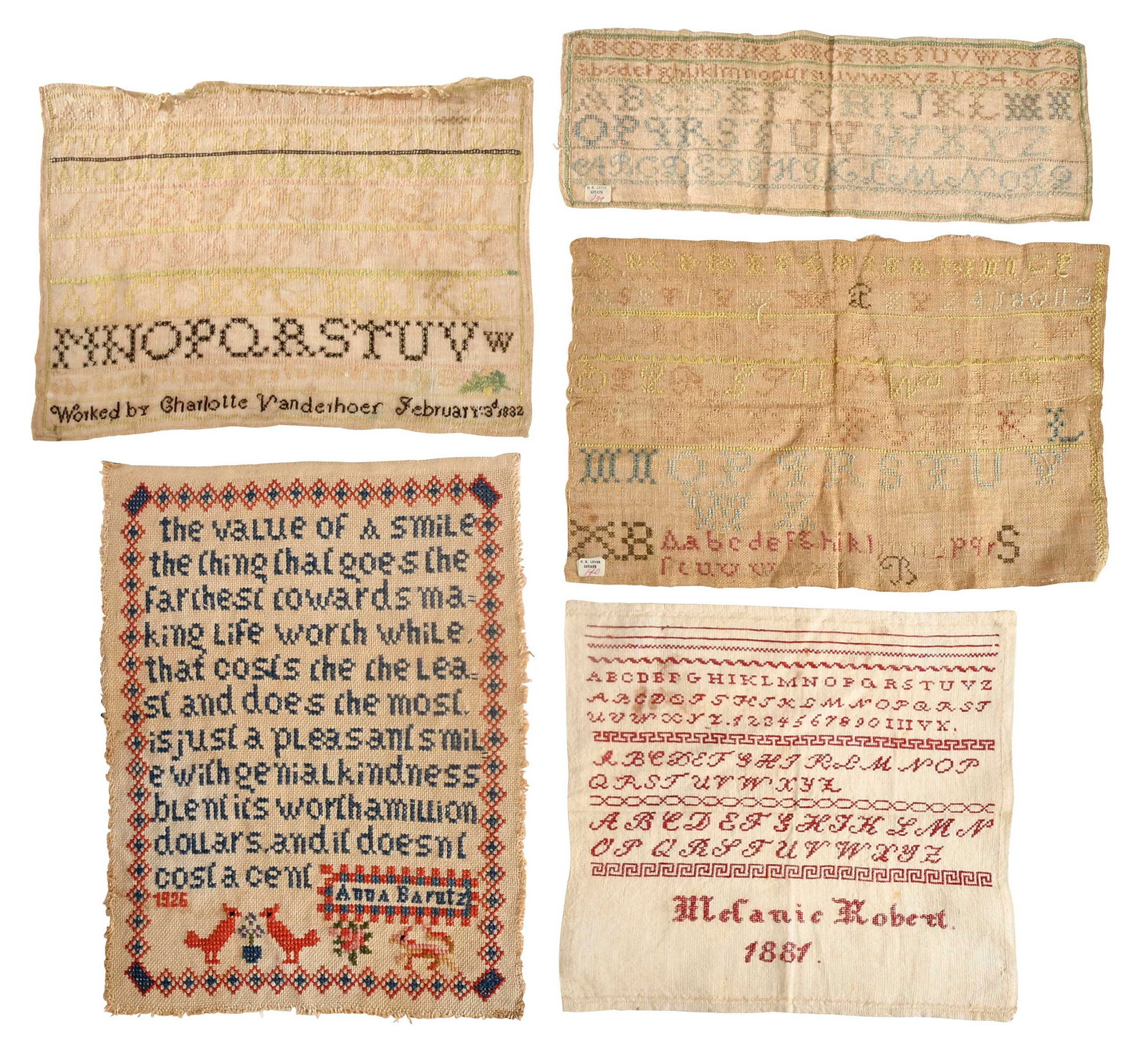 Five Needlework Samplers