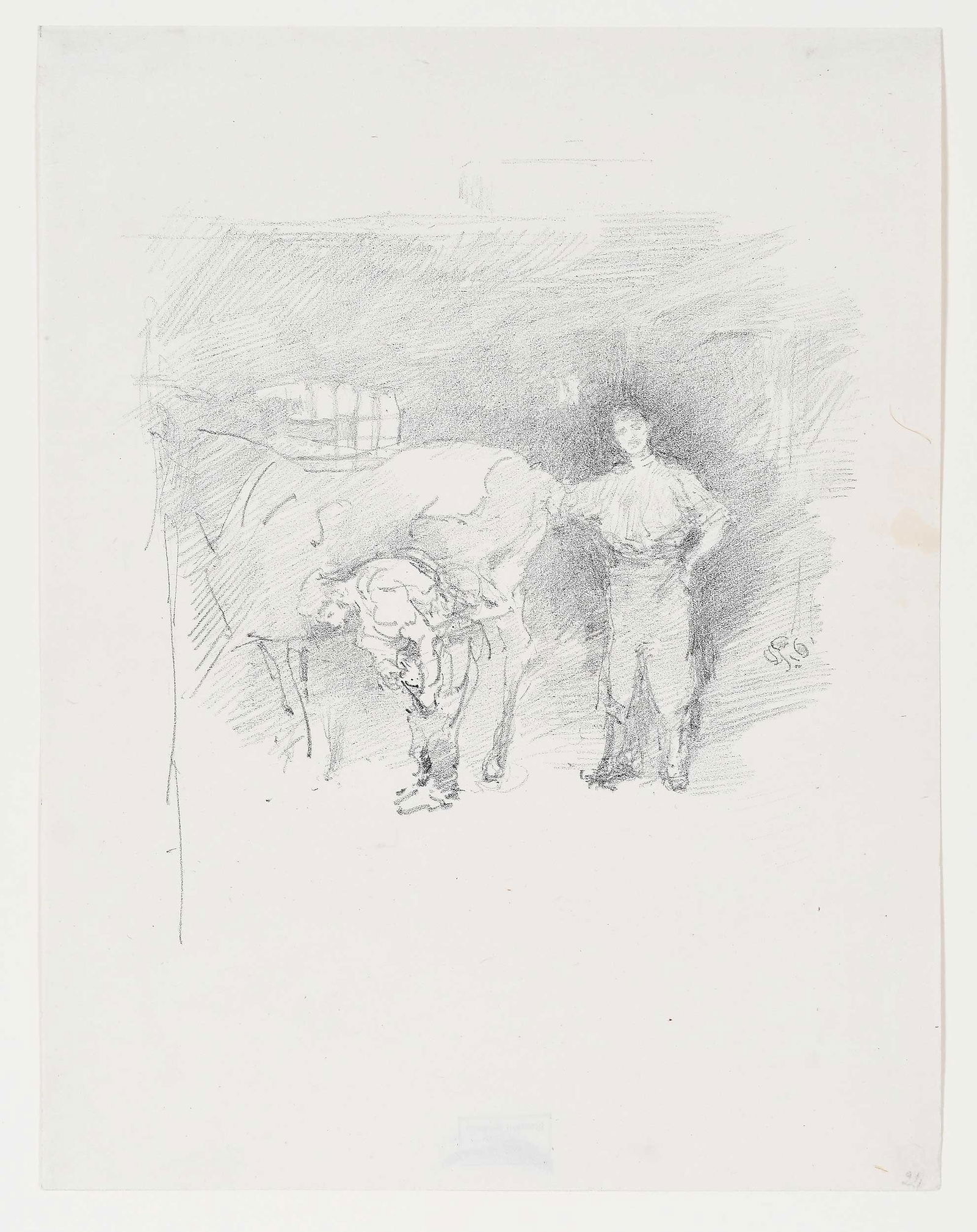 James Abbott McNeill Whistler, The Farriers: (American, 1834-1903) 1888, signed in stone with butterfly monogram, two Brooklyn Museum collection stamps verso, lithograph on laid paper, sheet 11-1/4 x 8-3/4 in.; unframed Provenance: Museum Collec
