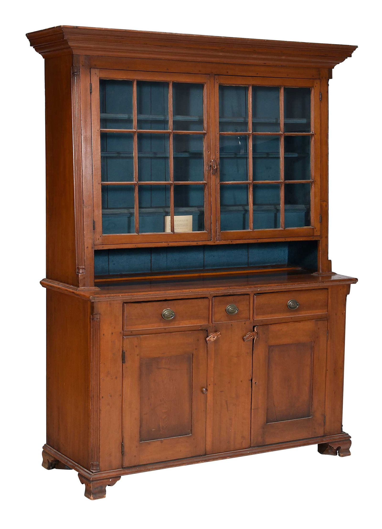 Pennsylvania Federal Paneled and Blue Painted Poplar Step Back Cupboard (1 of 16)