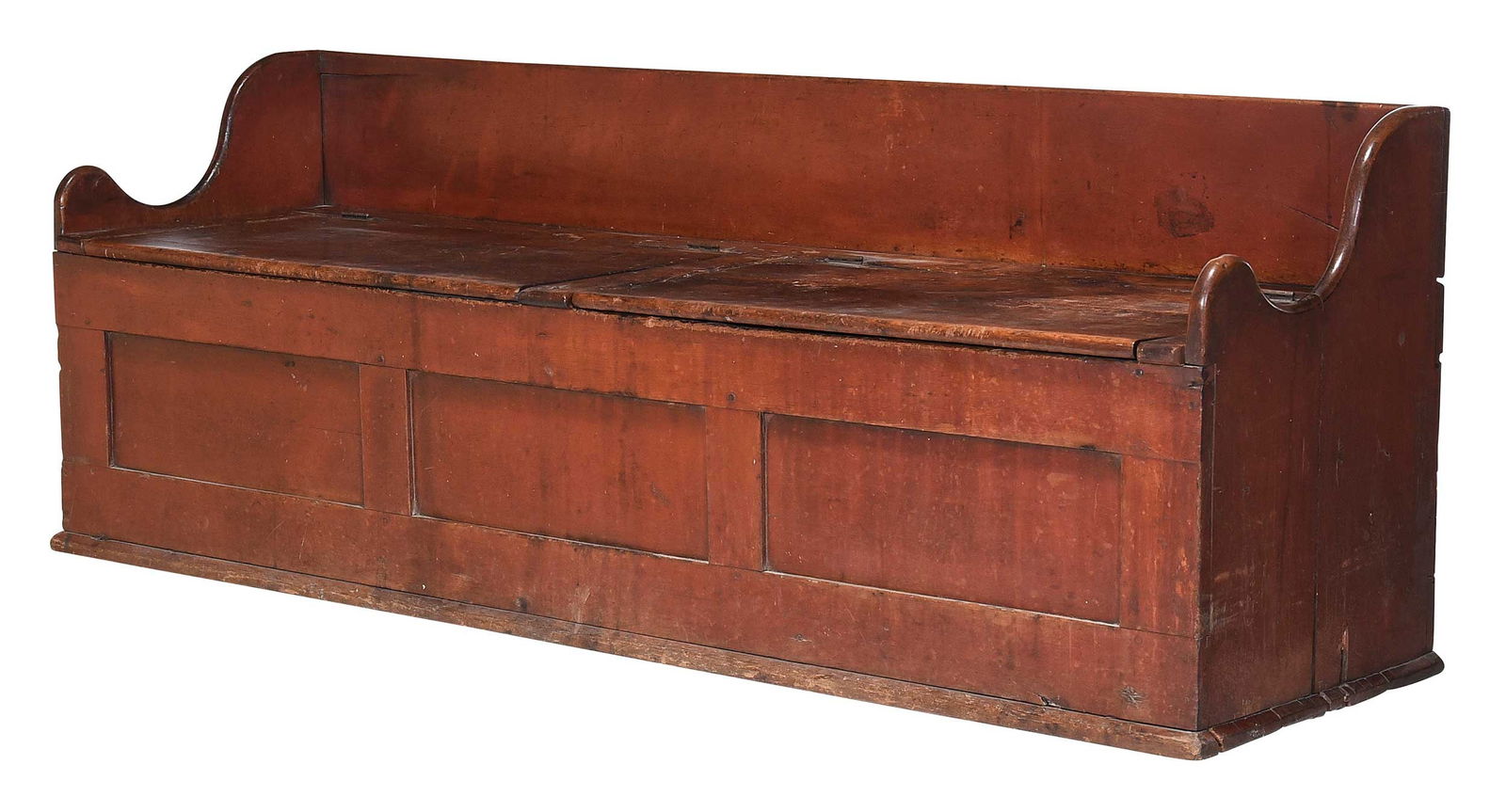 Early Pennsylvania Paneled Settle Bench in Early Red Paint (1 of 12)