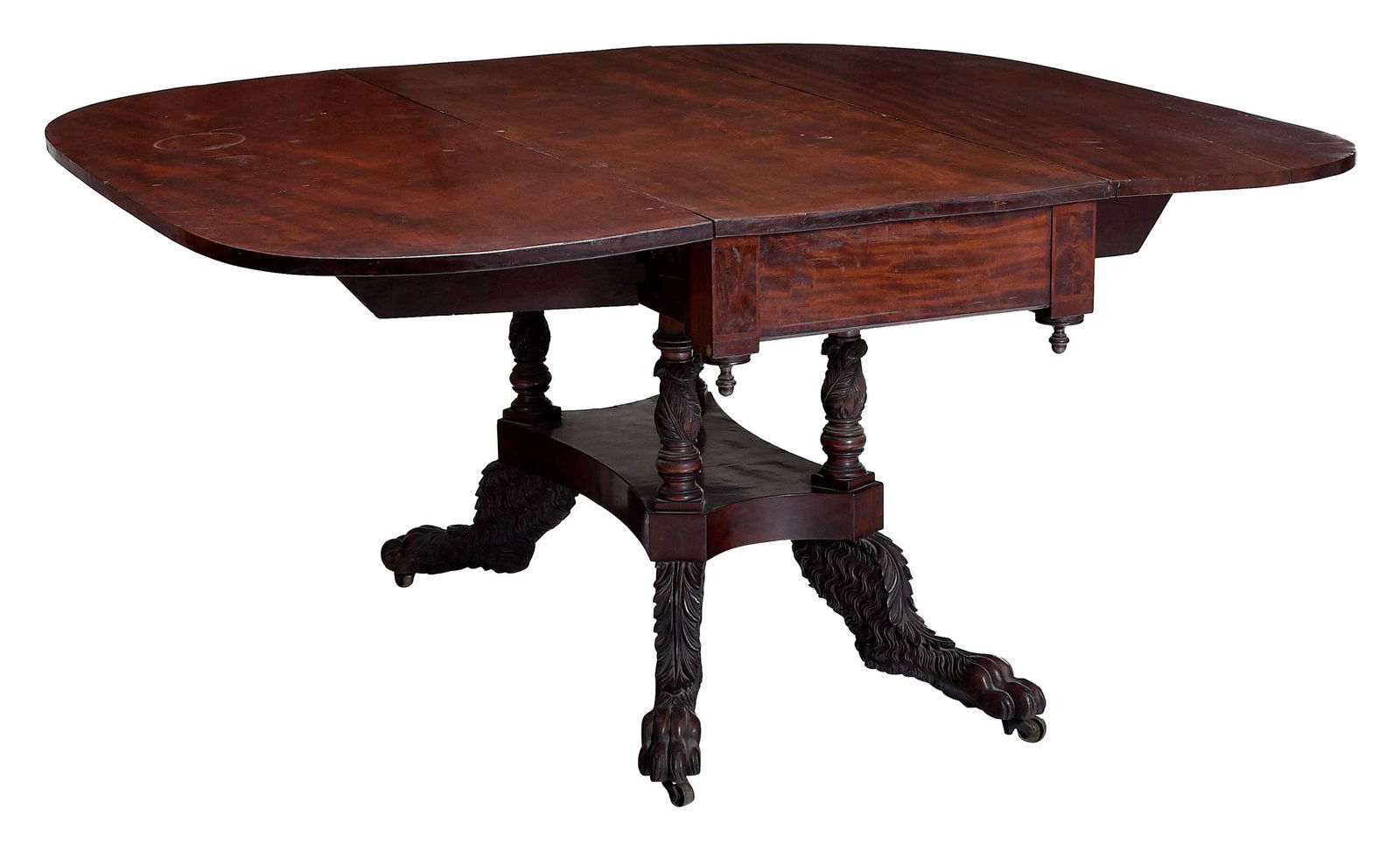 American Classical Carved Plum Pudding Mahogany Drop Leaf Dining Table (1 of 9)
