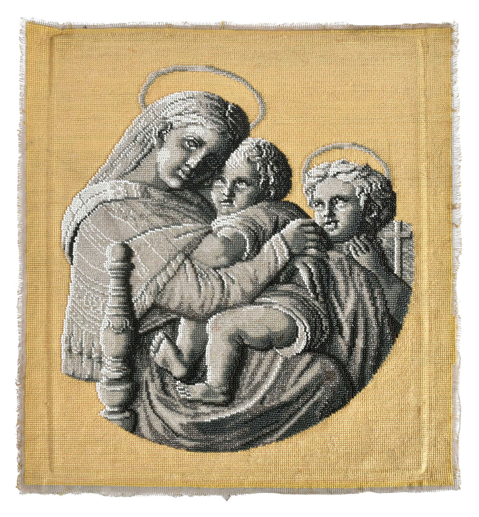 19th Century Beadwork Picture, Madonna della Seggioia after Raphael: American or Continental, glass beadwork on silk backing, 18-3/8 x 16-3/4 in.Provenance: 1932, gift of Margaret S. Bedell of Catskill, NY to the Brooklyn Museum; Property from the Brooklyn Museum