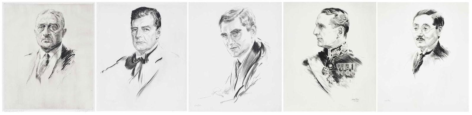 Walter Ernest Tittle, 27 Portrait Etchings: (American, 1883-1966) 1921-22, possibly proofs, each signed in pencil " Walter Tittle", all but one from Portraits from the Washington Conference on the Limitation of Armaments, 1921-1922, including: