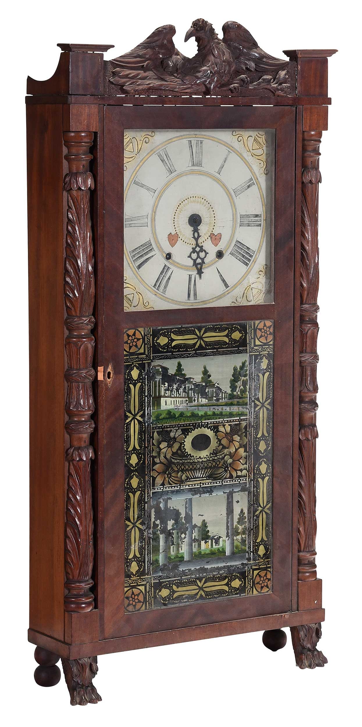 Marsh, Gilbert & Co. American Classical Carved Mahogany Eglomise Shelf Clock (1 of 11)