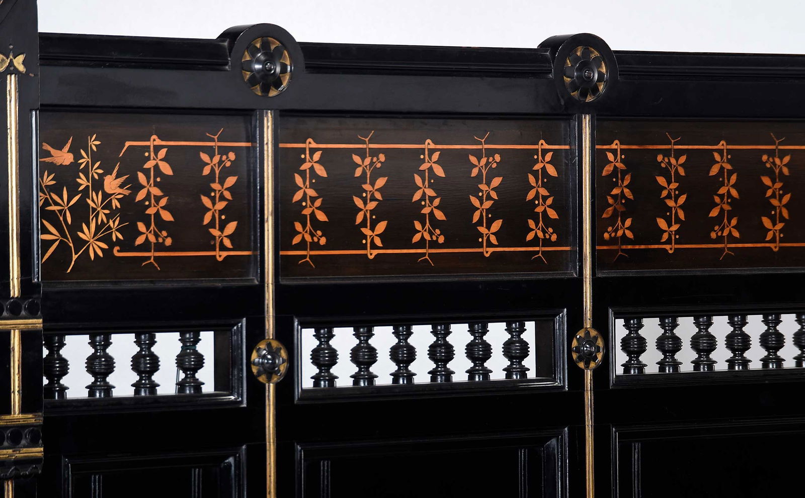 Aesthetic Movement Inlaid and Parcel Gilt Ebonized Bed, Possibly Herter - 3