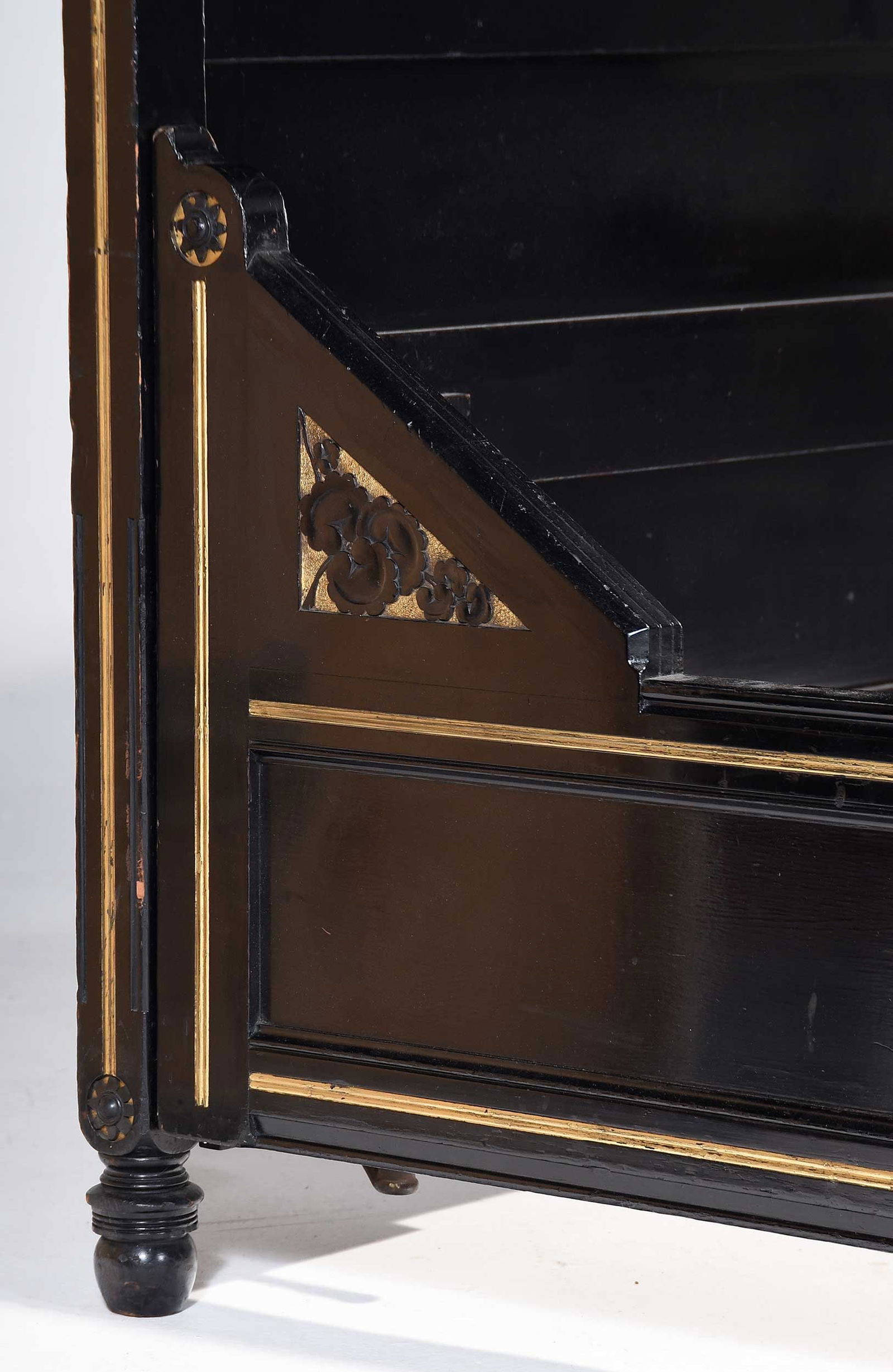 Aesthetic Movement Inlaid and Parcel Gilt Ebonized Bed, Possibly Herter - 6