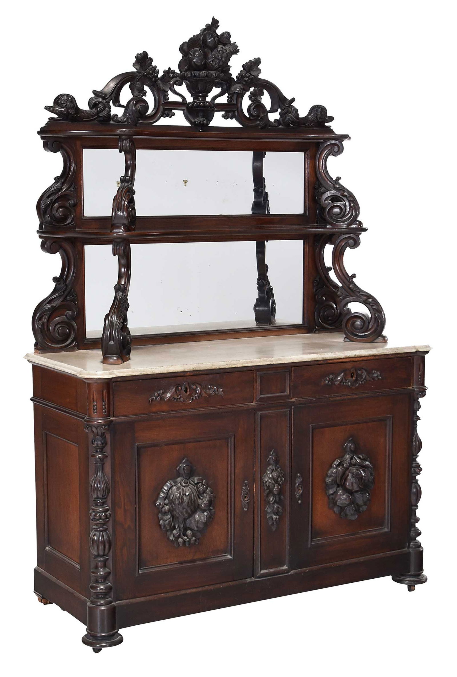 New York Renaissance Revival Carved Walnut Dog Figural Mirrored Sideboard (1 of 15)