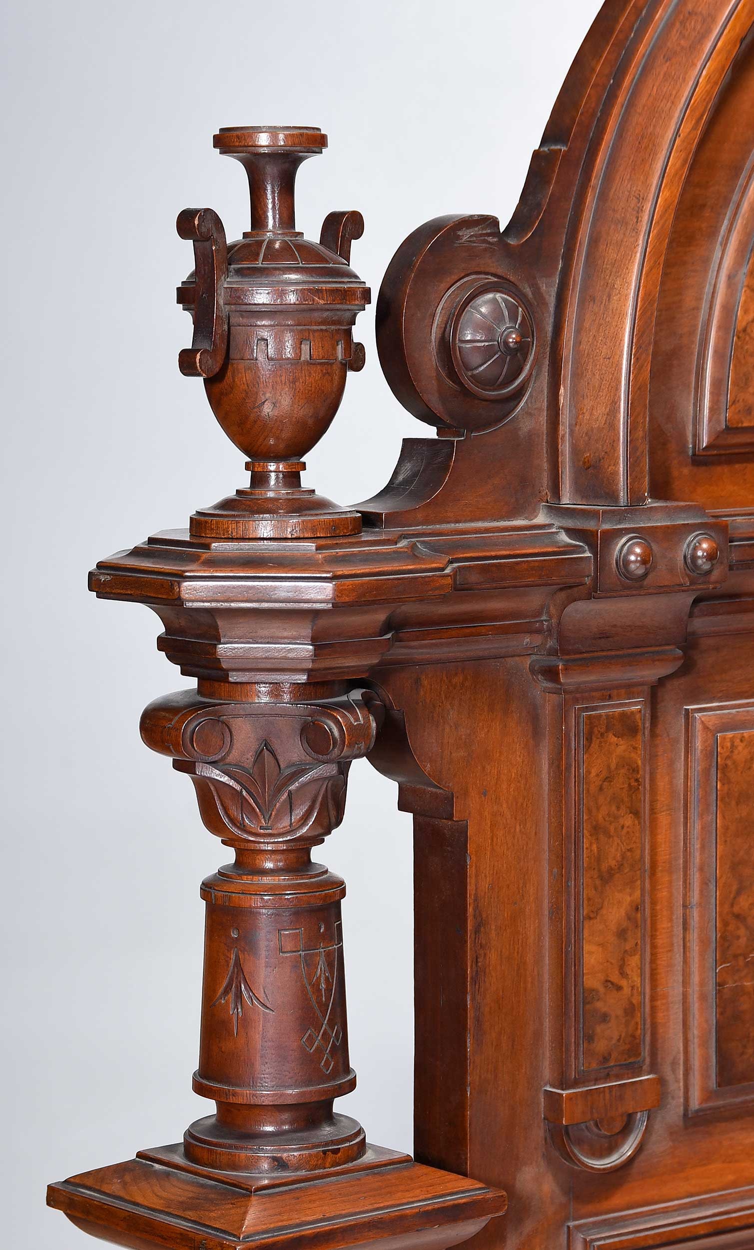Renaissance Revival Carved and Figured Walnut Bed, Thomas Brooks Attributed - 3