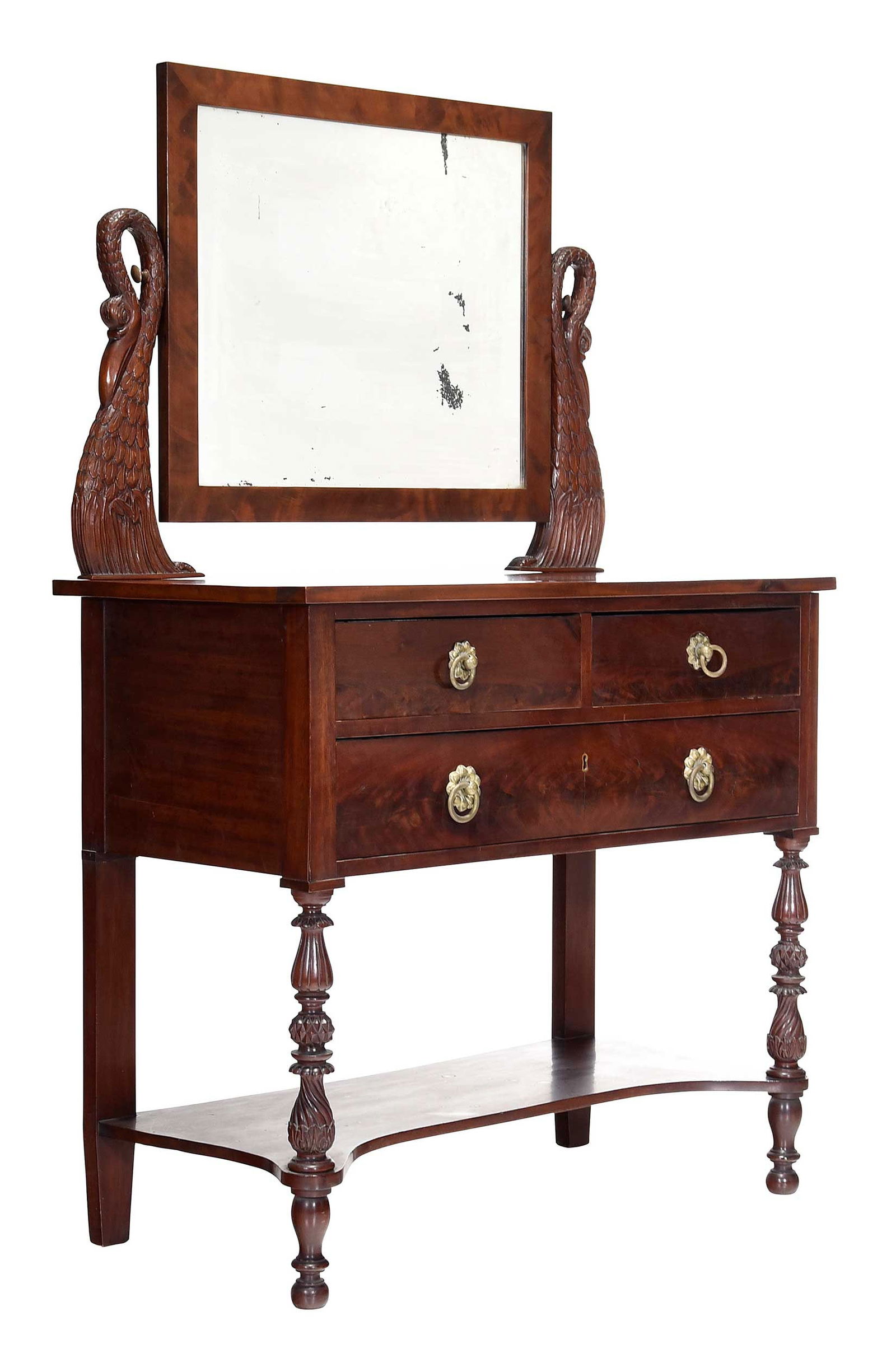 American Classical Swan Figural Carved Mahogany Dressing Table with Mirror (1 of 13)