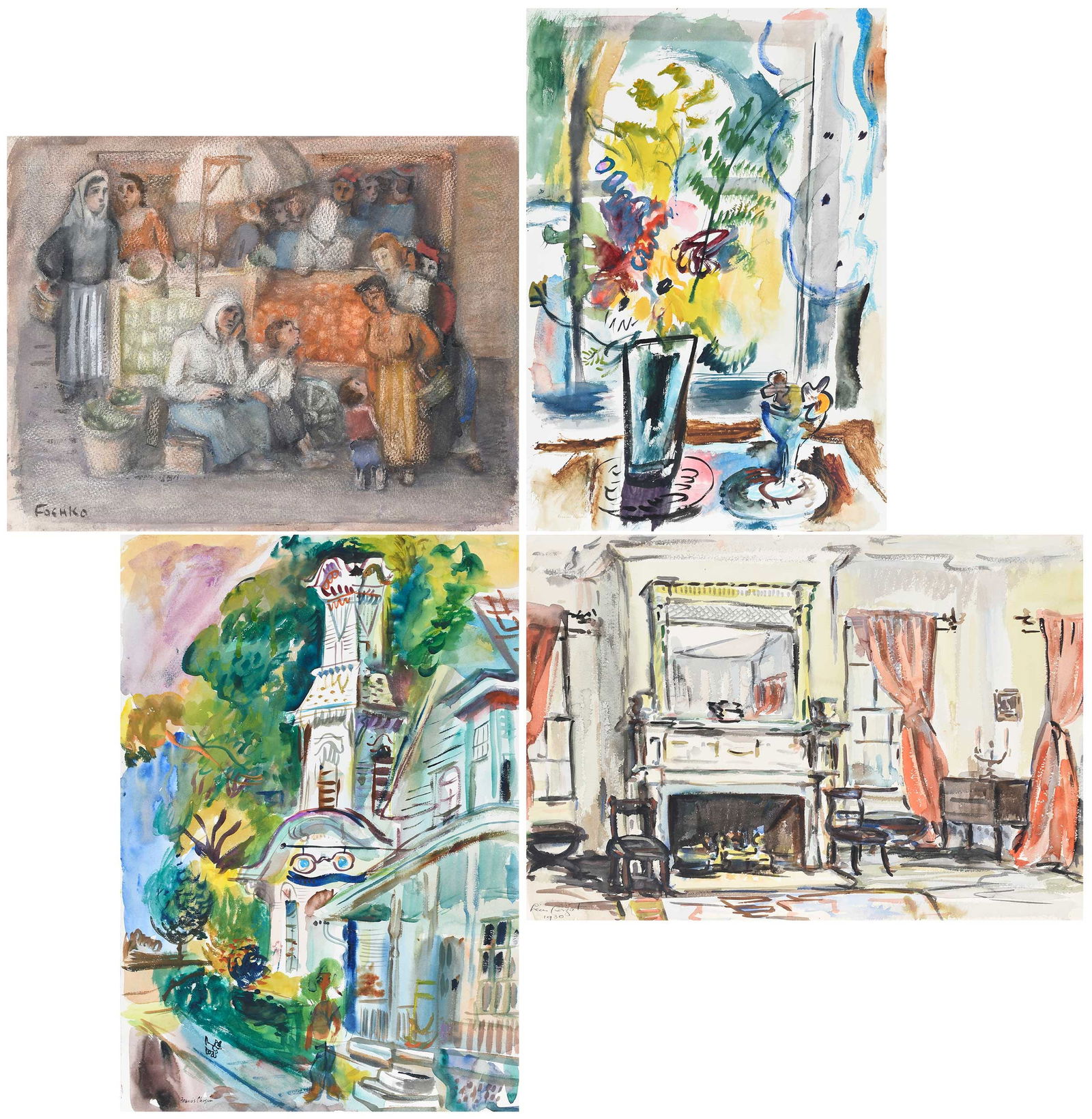 Four Modern Watercolors: (American, 20th Century)Francis Chapin (1899-1965), Still Life, circa 1938, signed "Francis Chapin" lower left, watercolor on paper, 19-1/4 x 13-3/8 in.; unframed, unmatted; Francis Chapin