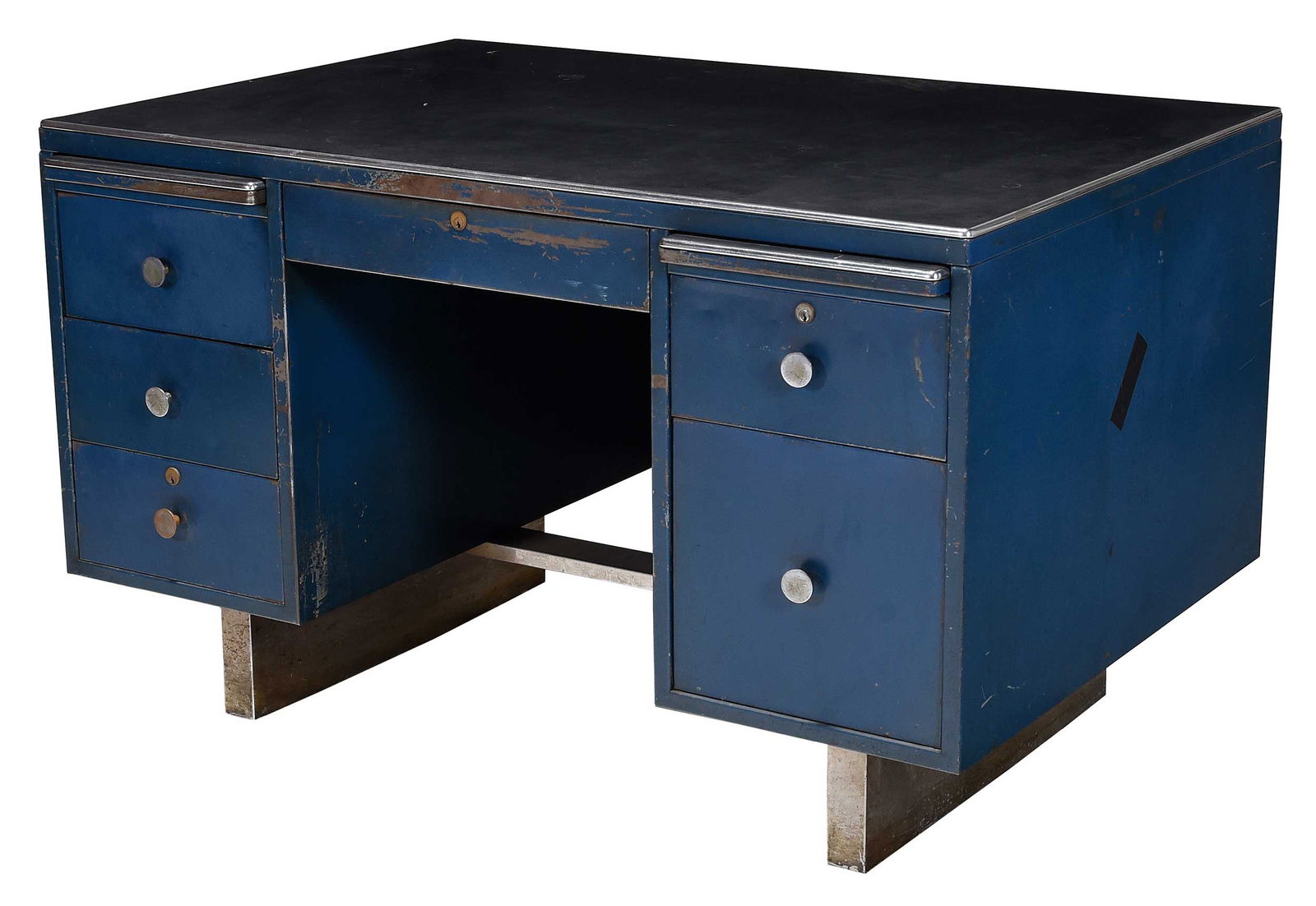 Vintage Blue Enamel Chrome Plated Steel Desk (1 of 6)