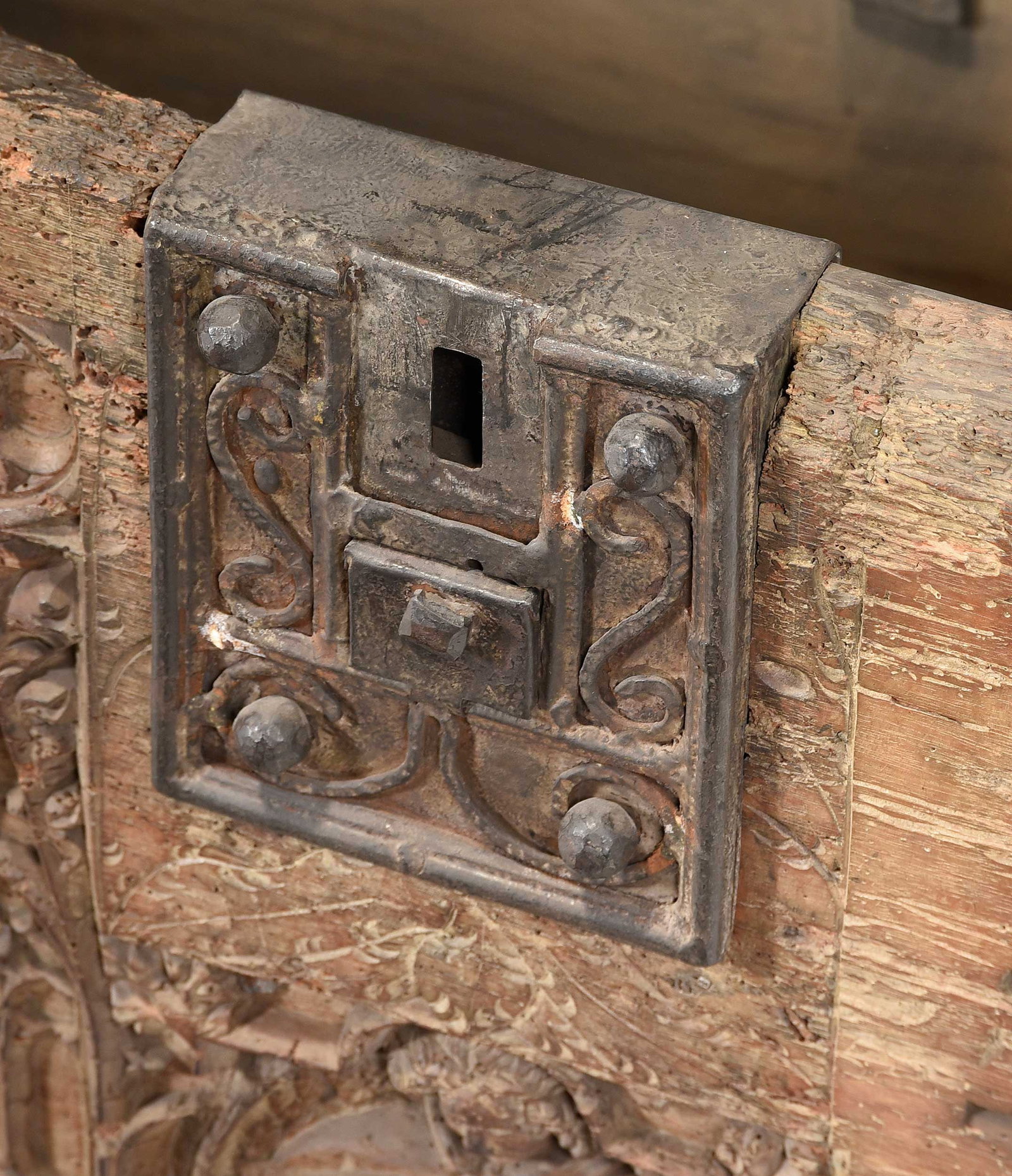 Rare Gothic Tracery Carved and Iron Mounted Coffer - 12