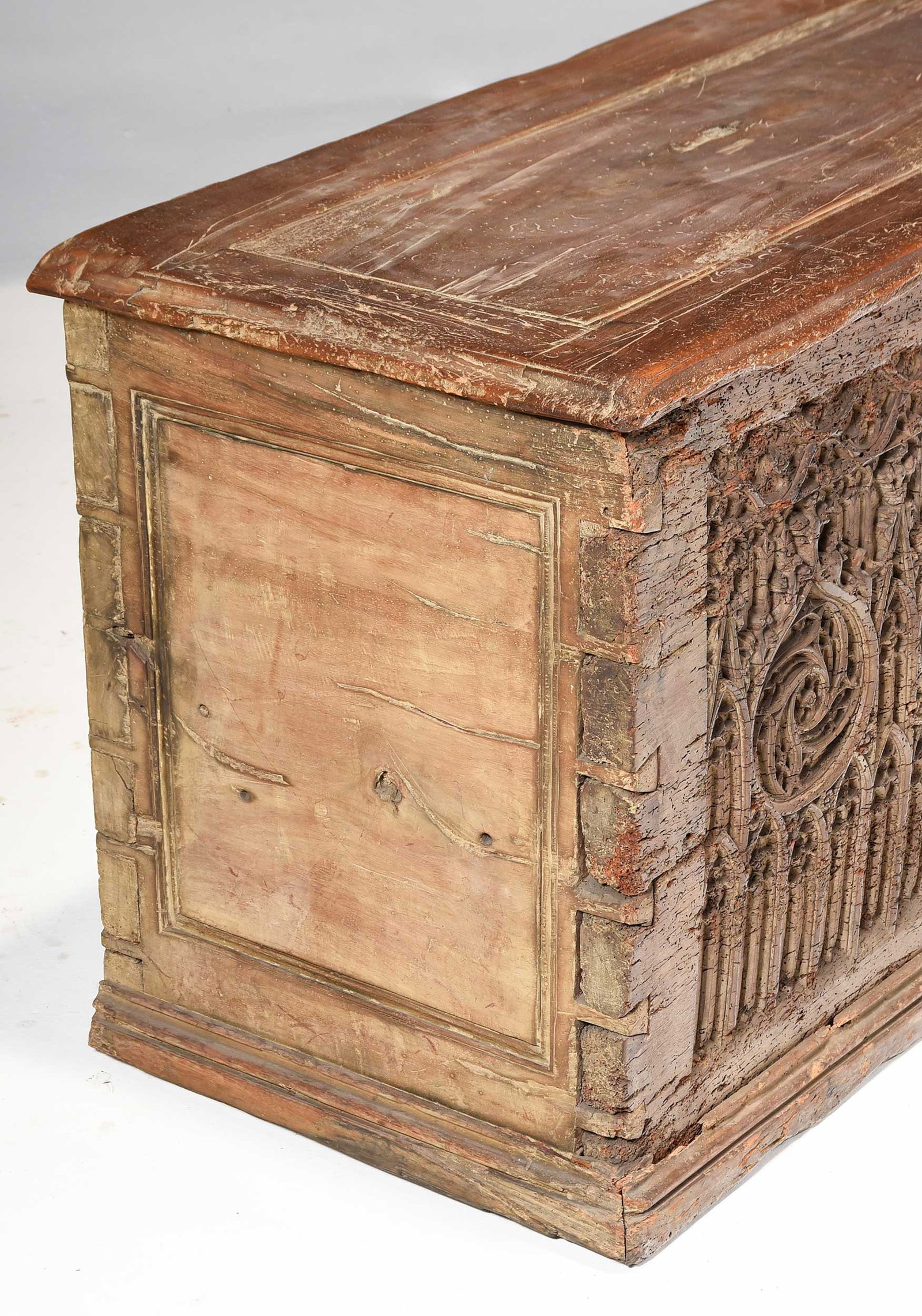 Rare Gothic Tracery Carved and Iron Mounted Coffer - 15