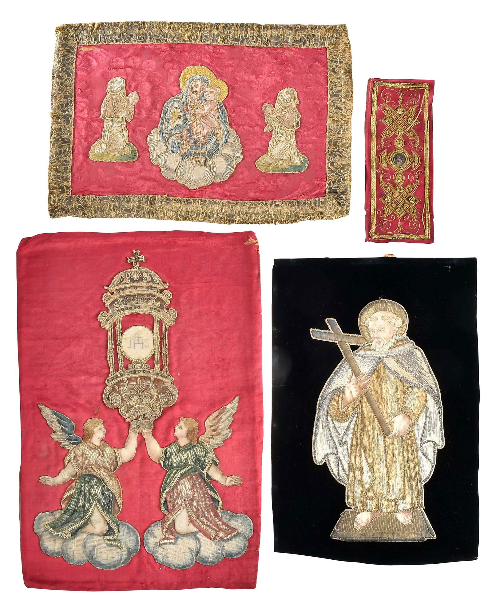 Four Italian Ecclesiastical Embroidery Applique Fragments (1 of 7)