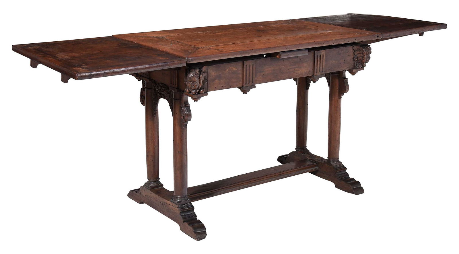 Renaissance or Style Carved Walnut Draw Leaf Table (1 of 14)