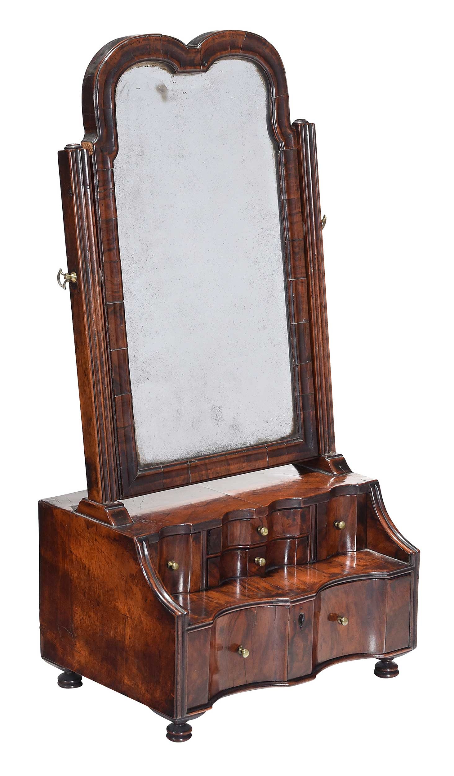 Fine William and Mary Double Arched Figured Walnut Dressing Glass (1 of 6)