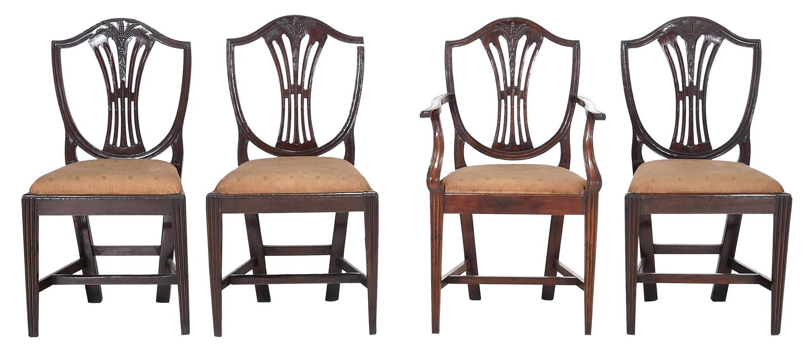 Set of Four George II Carved Fruitwood Shield Back Chairs (1 of 12)