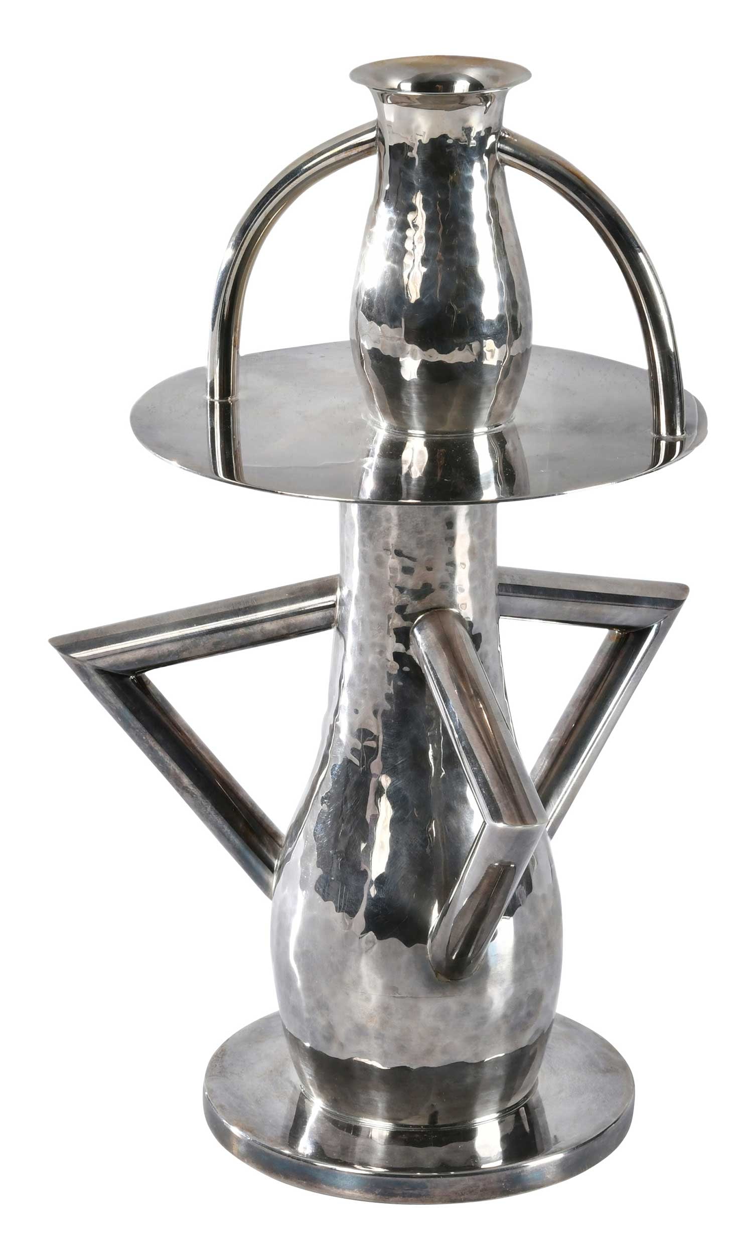 Ettore Sottsass, Memphis Milano Alaska Vase, Italian Sterling: c. 1982, Alaska vase, marked "Memphis/Milano" "925", 36.97 oz. T., 12 in. Provenance: Property from the Collection of Dudley and Constance Godfrey Literature: Memphis, manufacturer's catalog, 1986, pg