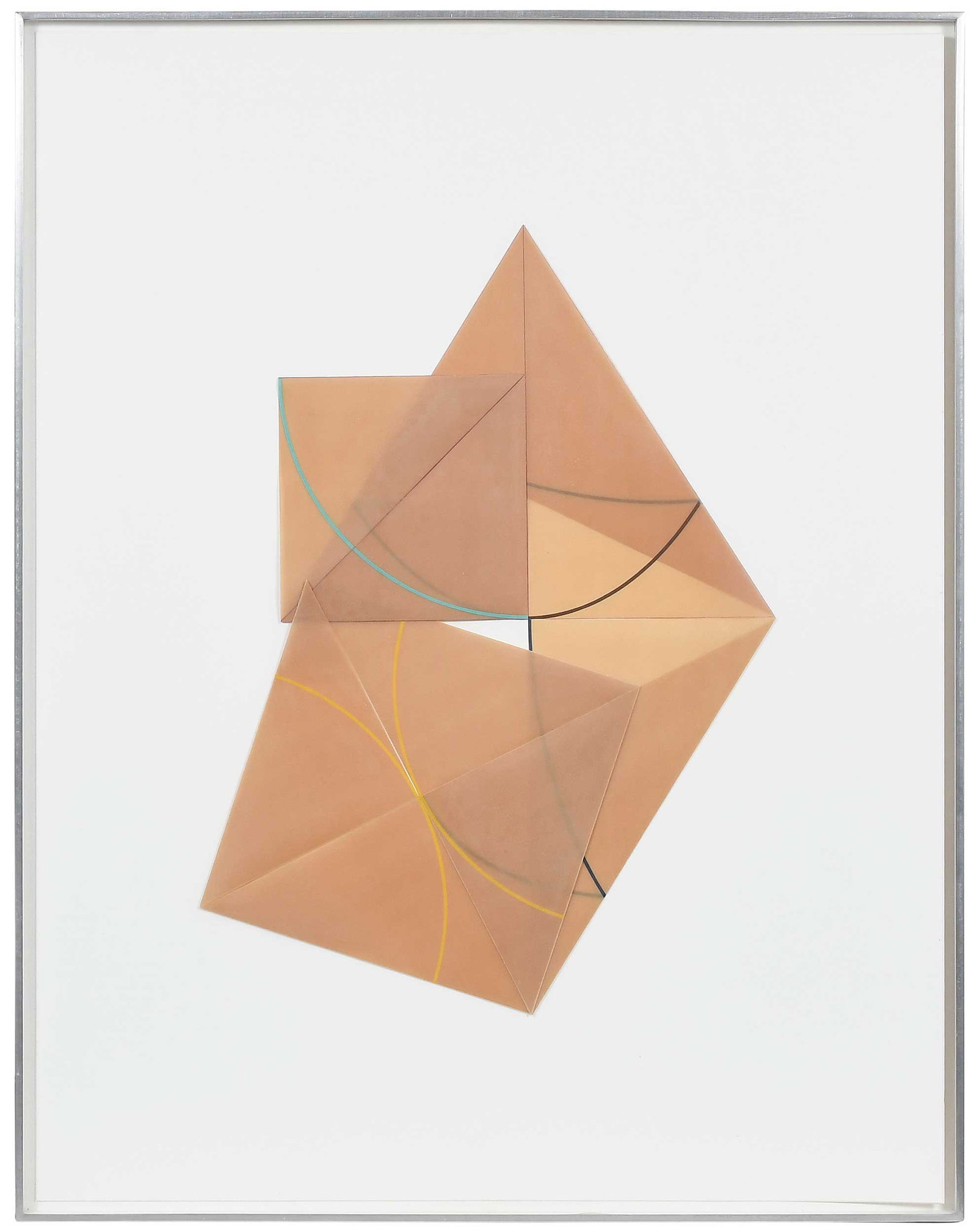 Dorothea Rockborne, Combination Series: (Canadian, born 1932) #7, 1978, collage with folded vellum, colored pencil, varnish, glue mounted on rag board, 42-1/4 x 33-1/4 in.; aluminum frame, 44-1/4 x 34-1/4 x 1-3/4 in. Provenance: John Weber