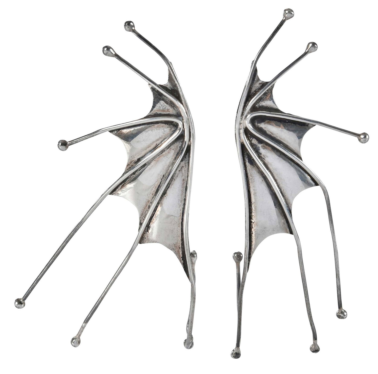 Sterling Silver Webbed Earrings: blackened sterling silver, marked "925", 3-1/2 in. length, 1-1/8 in. width, post backs, 10.5 gProvenance: Private Collection, Asheville, North CarolinaNote: Brunk Auctions does not guarantee the