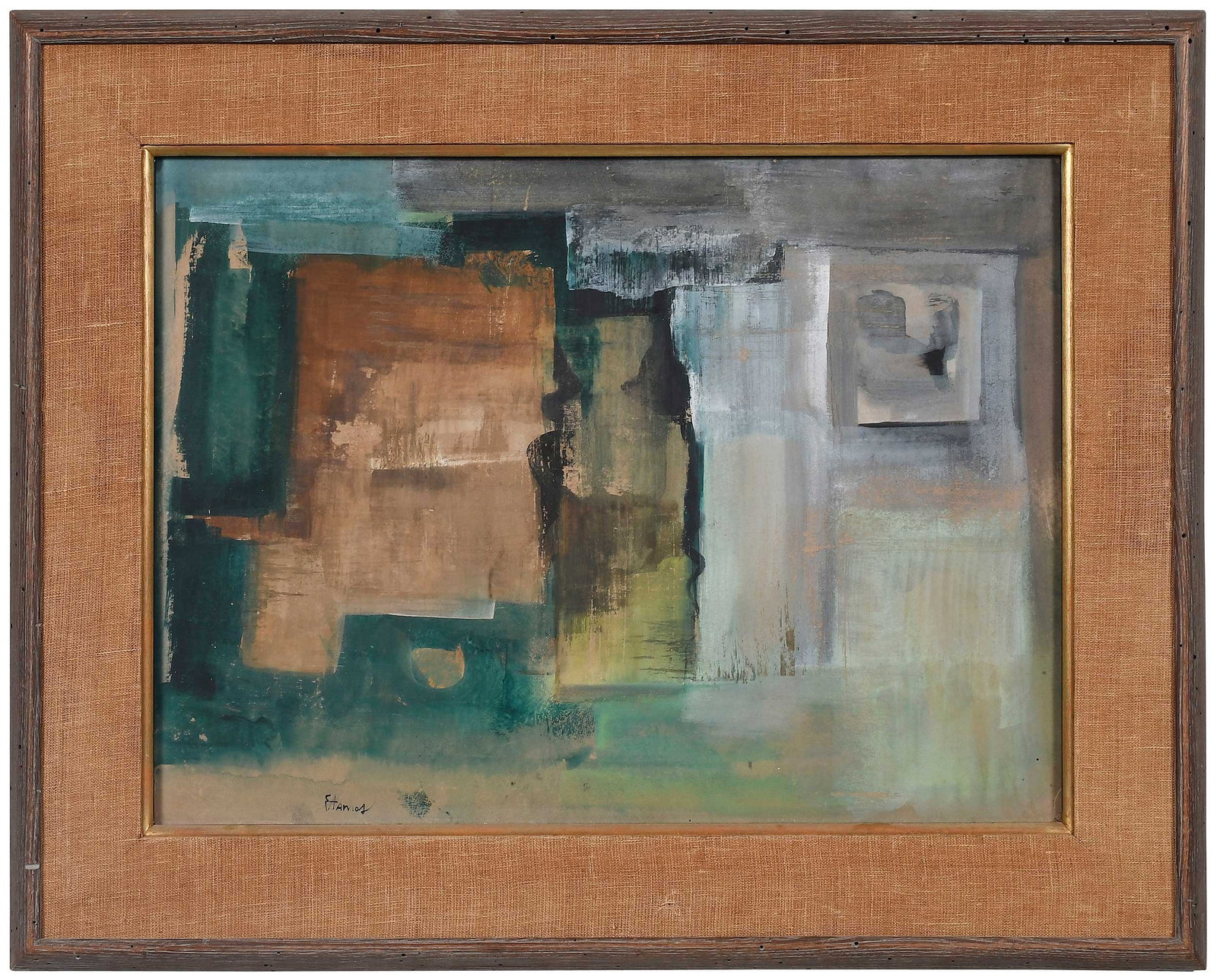 Theodoros Stamos, View of Mt. Mitchell, North Carolina: (New York, 1922-1997)Abstract composition, circa 1950s, signed lower left "Stamos," title verso, watercolor and gouache on paper board, 16-7/8 x 22-5/8 in.; wood frame, 23-3/4 x 29-5/8 x 1-1/2