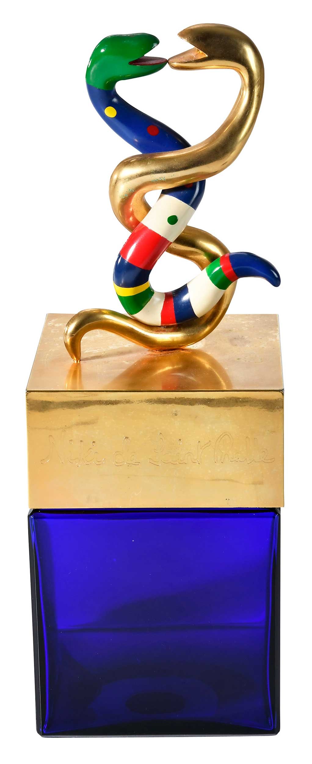 Niki de Saint Phalle Perfume Factice Display Bottle: (French, 1930-2002)circa 1982, glass and painted metal, 14-1/4 x 4-7/8 x 4-7/8 in.Provenance: Private Collection, North Carolina