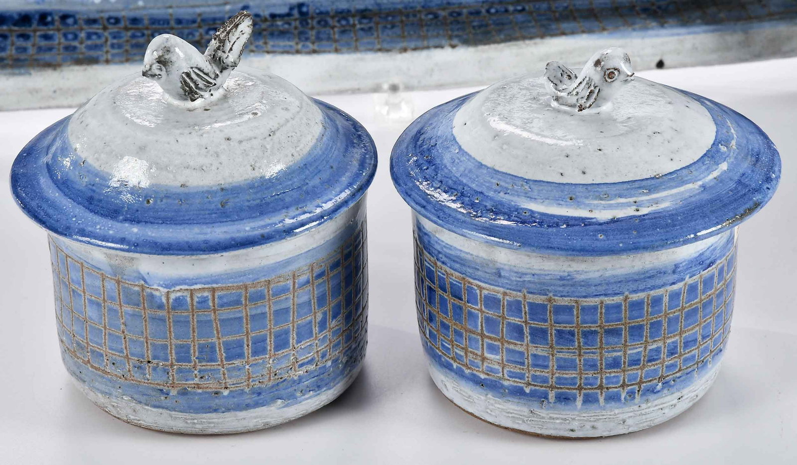 Four Albert Thiry Cobalt Net Pottery Table Objects - 2