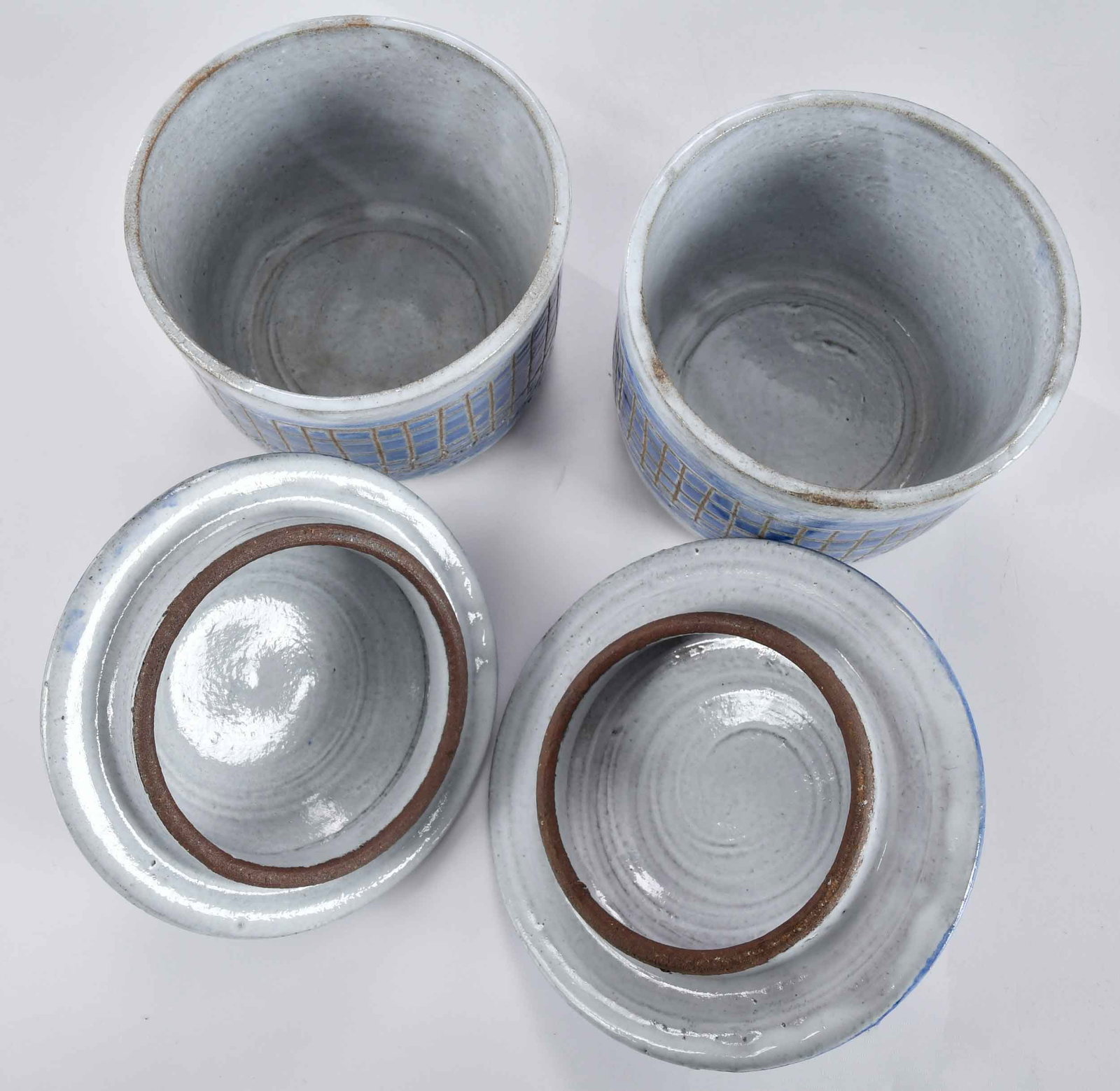 Four Albert Thiry Cobalt Net Pottery Table Objects - 3