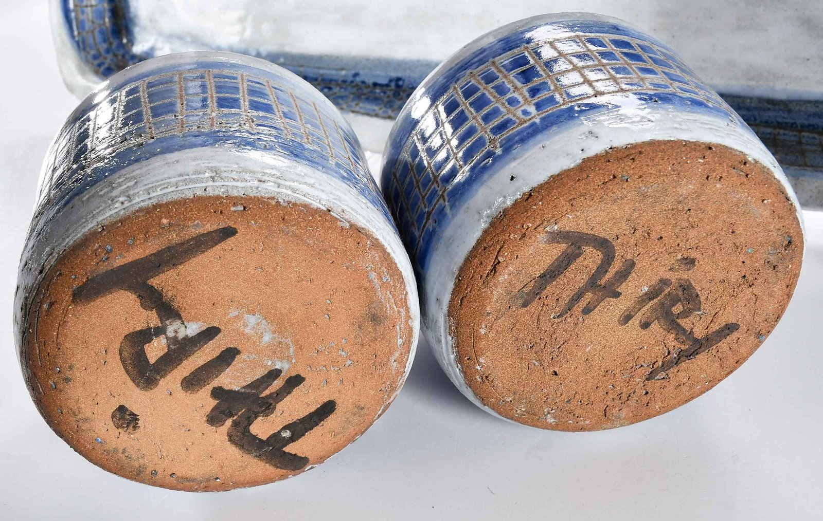 Four Albert Thiry Cobalt Net Pottery Table Objects - 4