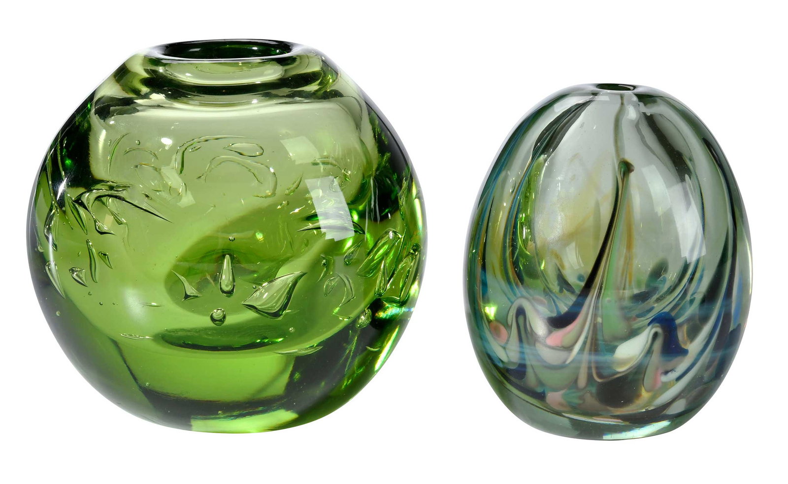 Two Early Dominick Labino Green Art Glass Paperweight Vases (1 of 11)