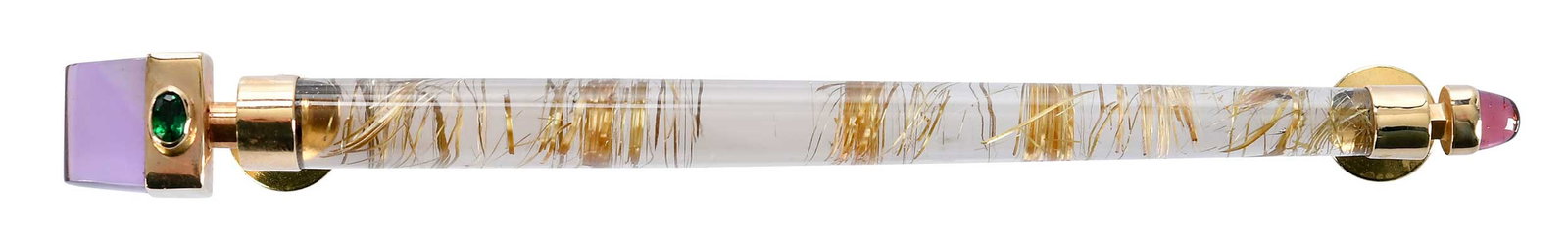 14kt. Smokey Rutilated Quartz, Amethyst, and Garnet Brooch, By Sasa (1 of 7)