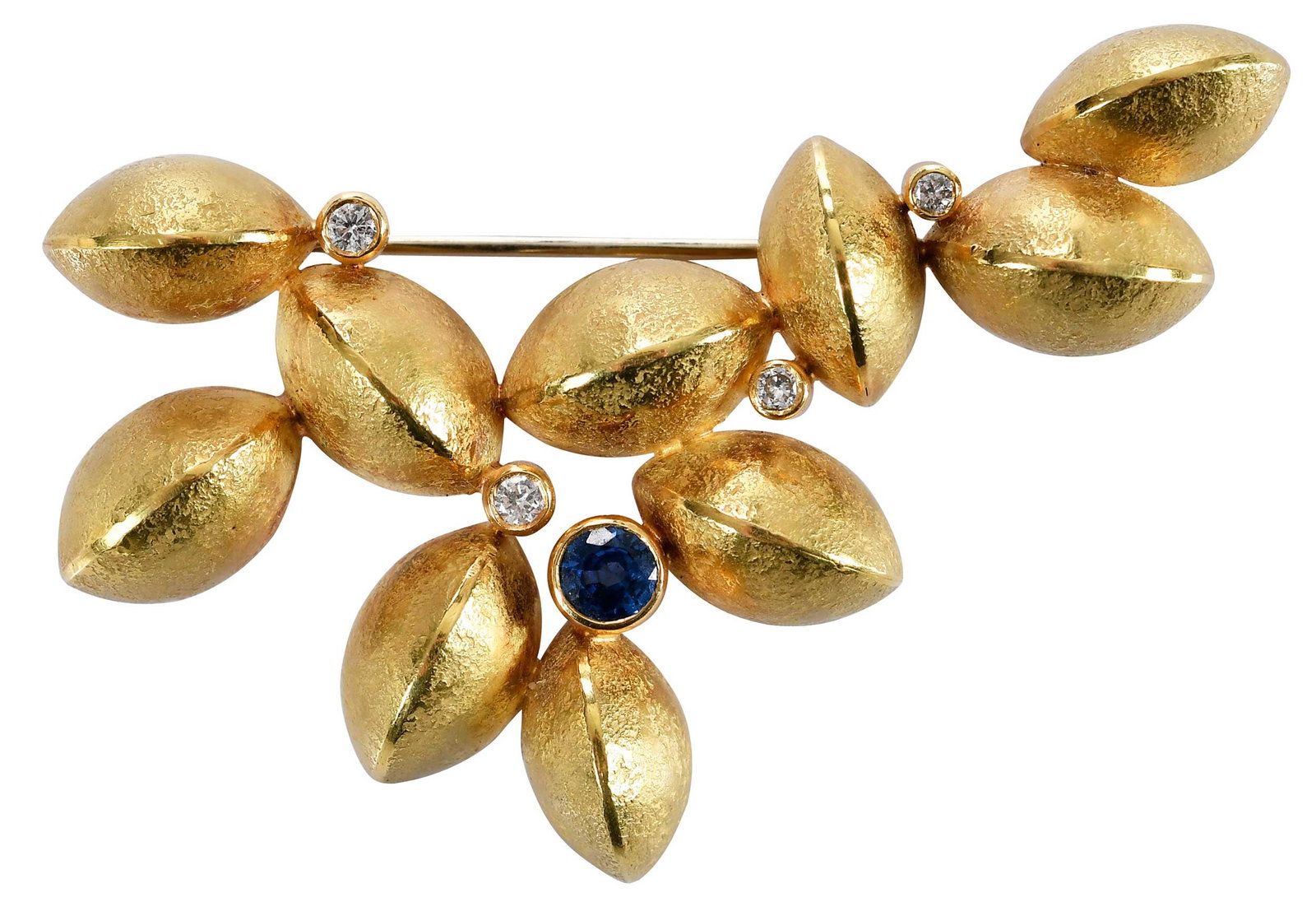 18kt. Blue Sapphire and Diamond Botanical Design Brooch (1 of 5)