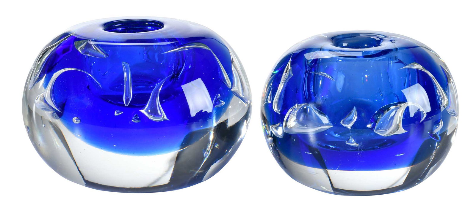 Two Dominick Labino Blue Art Glass Paperweight Vases (1 of 9)