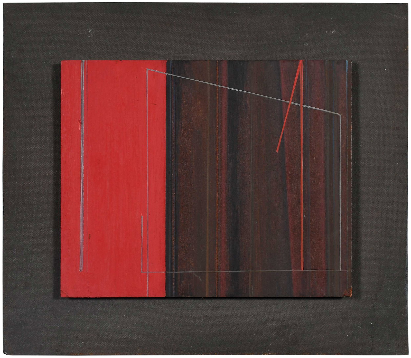 Luc Peire, Falla: (Belgian, 1916-1994) No. 669, signed verso "Peire", 1964, with artist's label verso, oil on panel on original painted wood Masonite support, 13 x 15 x 1 in. Provenance: Henri Gallery, Alexandria, Virg