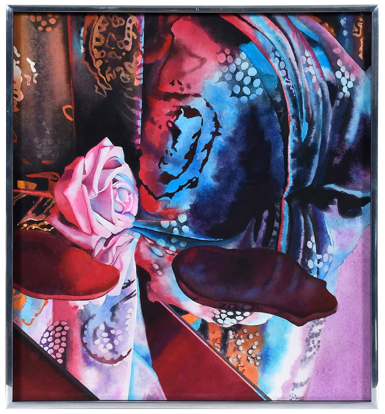 Mamie Tinkler: (American, born 1978) Pool, 2020, not apparently signed, watercolor and gouache on paper mounted to board, modern frame, 17-3/4 x 16-1/4 x 1-1/2 in. Provenance: Ulterior Gallery, New York (label verso