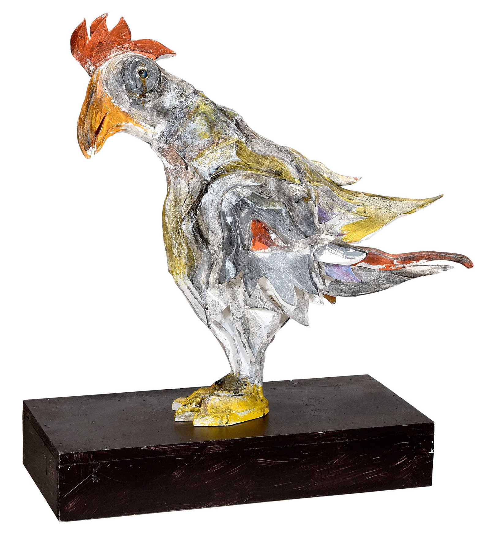 Carl Blair: (American/North Carolina, 1932-2018) 2008 Crying Over You - #240, 2008, inscribed underside of base "Carl R Blair", polychromed wood, 26 h x 13 w x 28; base 24 x 11-1/2 x 4-1/4 in. Provenance: By desc