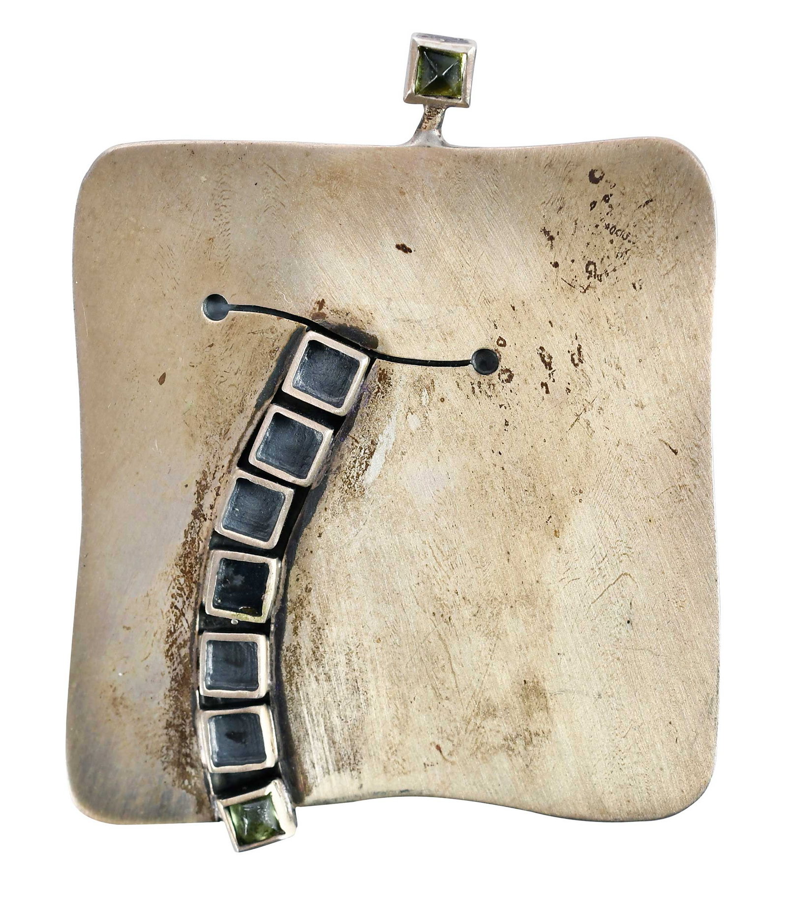 Sterling Peridot Square Shaped Brooch (1 of 6)