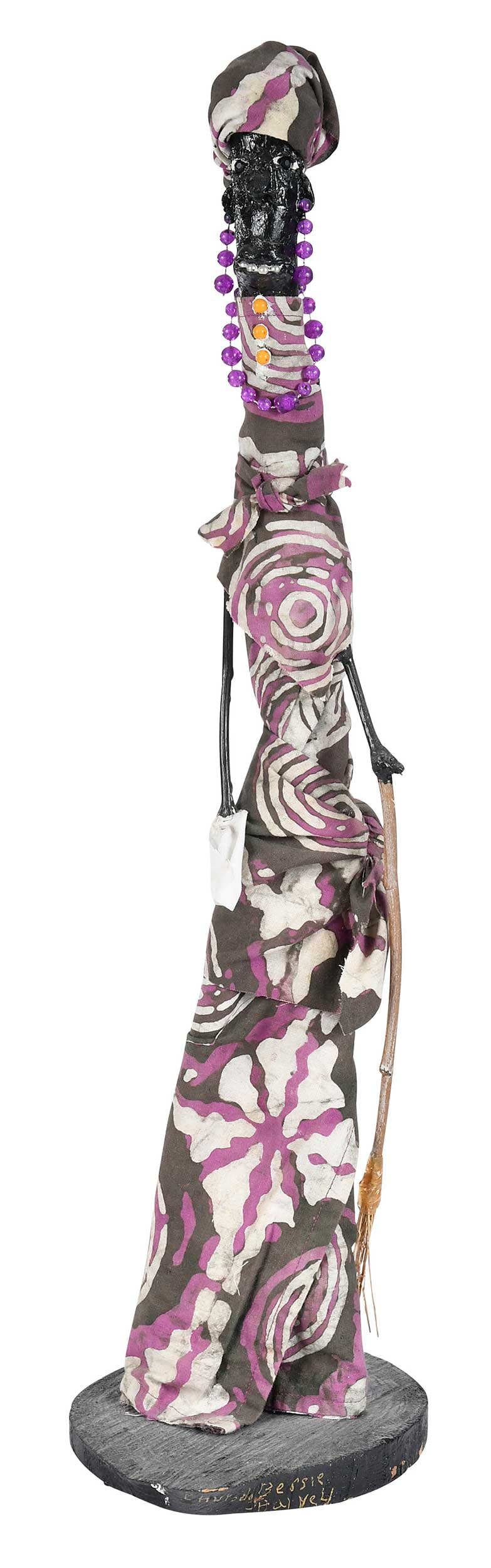 Bessie Harvey: (American/Georgia, 1928-1994)Thursday, Cleaning the House, lady sculpture, found and painted roots with plastic and batik, not signed, 24 x 8 x 6 in.Provenance: Purchased from the Tennessee State