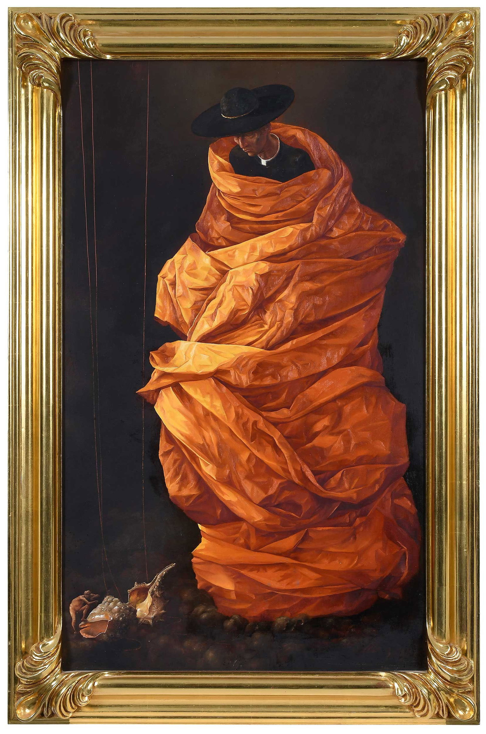 Renzo Galardini, Surreal Painting: (Italian, born 1946)Untitled, priest wrapped in cloth, 1988, signed lower right "R Galardini/1988", also signed and dated verso, Italian inscription verso translated reads "oil on canvas, 60 x