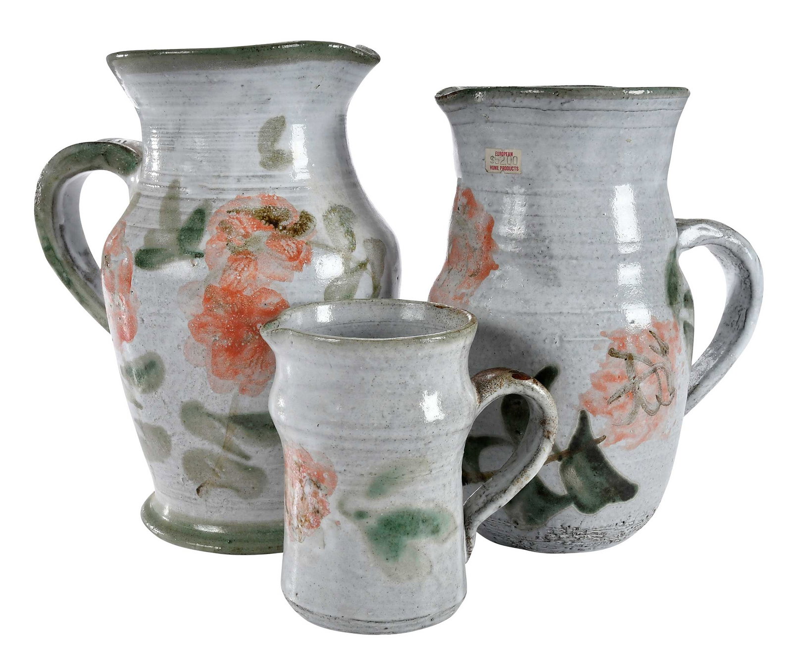 Three Albert Thiry Pink Wild Rose Pottery Pitchers (1 of 5)