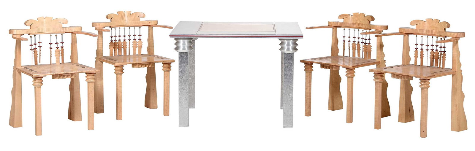 Gary Knox Bennett Maple and Aluminum Table with Four "African" Armchairs (1 of 20)