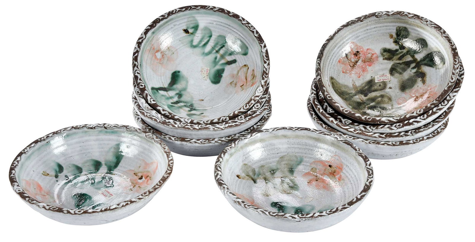 Ten Albert Thiry Pink Wild Rose Pottery Bowls: (French, 1923-2009) each signed "Thiry" on base, incised rim decoration, each approximately 2 x 7-1/2 x 7-1/2 in. Provenance: Private Collection